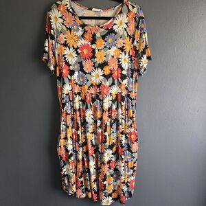 Cream n Sugar Retro Inspired Daisy Print Babydoll Midi Pocket Dress 1X